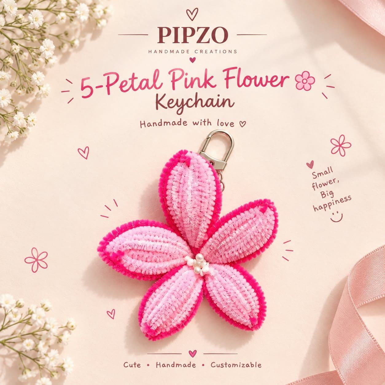 Five petal pink flower Keychain